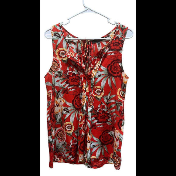 Sanctuary Medium Floral Blouse Red Sleeveless‎ Button Up Boho Career Top - Picture 1 of 3